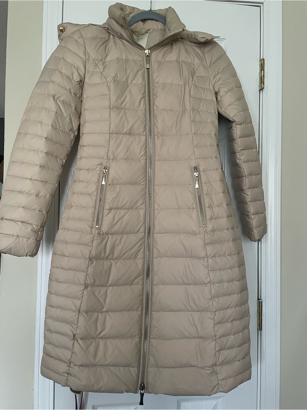 kate spade Long Quilted Puffer Coat in Beige